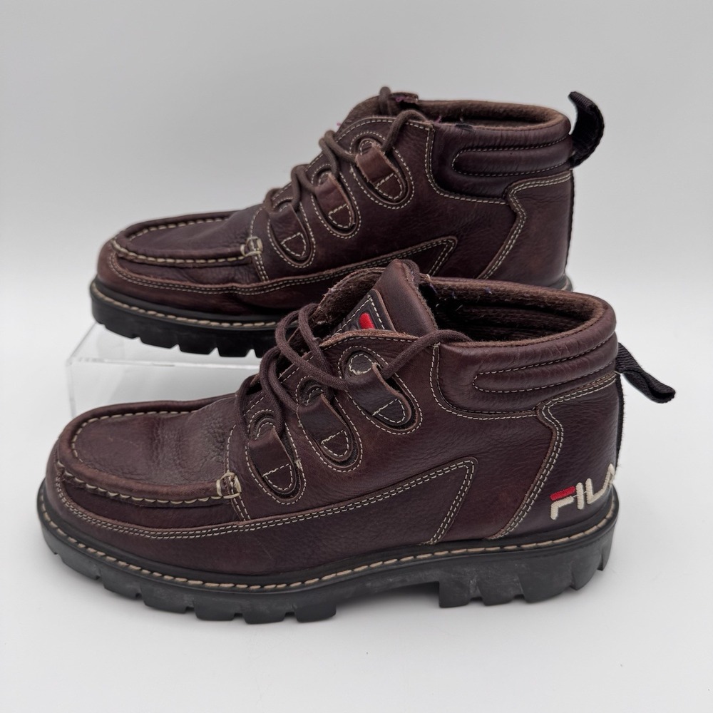 VTG 90s FILA Brown Leather Men's 9.5 Chukka Boots Shoes Made In Spain **RARE**